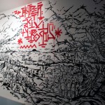 Fresque réalisée au pinceau en tracé direct sur mur d'appartement, inspirée des gravures représentant une scène de bataille épique