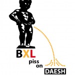 BXL piss on daesh, hommage aux victimes des attentats de Bruxelles le 22 mars 2016, illustration réalisée par Hyperactivity Rocks