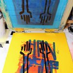 "Hands Up" impression artisanale de 7 estampes en sérigraphie 3 couleurs, tirage limité par Hyperactivity Rocks 2016