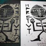 "Underground Resistance", impression artisanale de 7 estampes à partir d'une linogravure par Hyperactivity Rocks en 2016