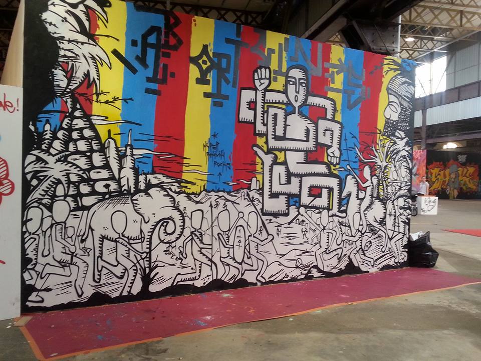 "Ab Origines" Fresque réalisée par Hyperactivity lors de la Big Jam à Nancy le 27 et 28 juillet 2015