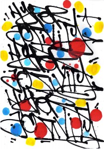 Madness, calligraphie expérimentale abstraite réalisée à l'aide d'un marqueur steel ball mop et rehaussée de gouache et acrylique sur papier d'art par Hyperactivity.