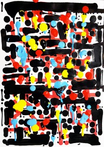 New Order, peinture abstraite et expérimentale figurant une sorte de système de communication pictural complexe et codé