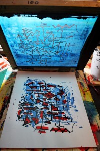 "Cosmopolis", Impression artisanale de 12 estampes sérigraphiées (3 couleurs) par Hyperactivity Rocks en 2016