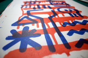 "Hieroglyphics" impression artisanale d'estampes en sérigraphie Hyperactivity Rocks, 2016