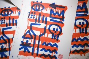 "Hieroglyphics" impression artisanale d'estampes en sérigraphie Hyperactivity Rocks, 2016