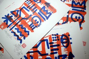 "Hieroglyphics" impression artisanale d'estampes en sérigraphie Hyperactivity Rocks, 2016