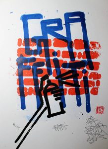 "Graffiti" impression artisanale de 7 estampes en sérigraphie 3 couleurs, tirage limité par Hyperactivity Rocks 2016