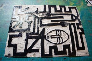 "Sauvage" impression artisanale d'estampes à partir d'une linogravure, par Hyperactivity Rocks 2016