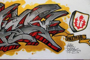 "Non Inultus Premor", graffiti sur toile 90x30cm par Hyperactivity